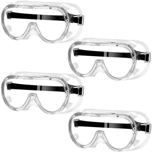 4 Stück Schutzbrille Arbeitsschutzbrille, Staubdicht Schutzbrillen, Arbeitsschutzbrille für Brillenträger, Wrap-Around Bügel Sicherheitsbrille Antibeschlag Augenschutz für Labor Skifahren Bergsteigen