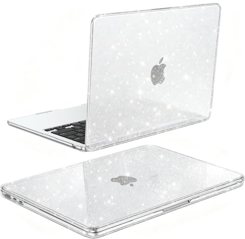 BlueSwan for MacBook Air 13 inch Case 2026 M5-M2 Chip,Crystal Glitter Clear | Compatible with Mac Air 13.6 M5 M4 M3 M2 2026-2022 (A3449 A3240 A3113 A2681), Transparent Plastic Hard Shell Protect MacAir