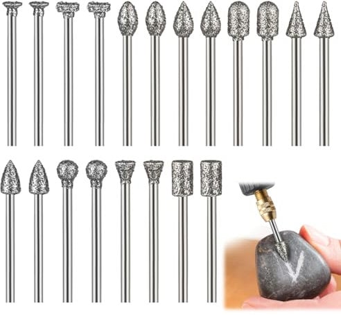20Pcs Diamond Grinding Bit Set,3mm/1/8 inch Shank Drill Bits Stone Carving Sets Compatible with Dremel Rotary Sanding Tool Accessories for Grinding Stone Glass Ceramics Carving Polishing