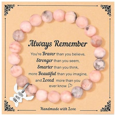 Dehott Simpatico braccialetto con messaggio e confezione regalo – Bracciale di perle rosa con ciondolo Ohana | Regalo ispiratore per cose carine e decorazioni di compleanno