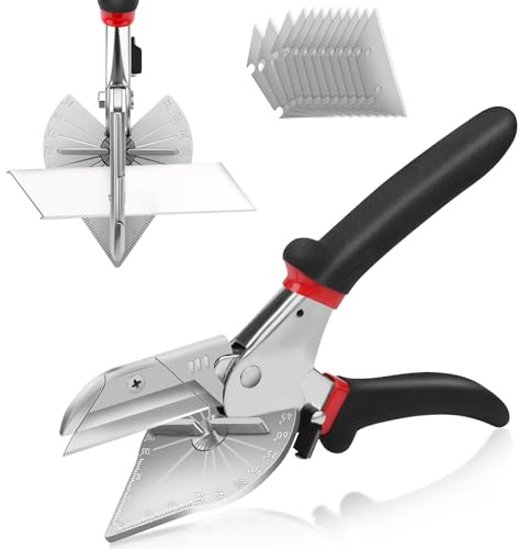 Miter Shears - 45 to 135 Degree Multi Angle Trim Cutter - with Safety Lock Hand Tools and 12 SK5 Alloy Spare Blades - Mitre Shears Angle Cutter for Cutting PVC Wire Duct Beading Wood Moulding Plastic