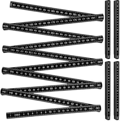5 Stück Zollstock 2 Meter, Plastik Zollstöcke Schwarz Meterstab mit Duplex, Gliedermaßstab, Meterstab 2m