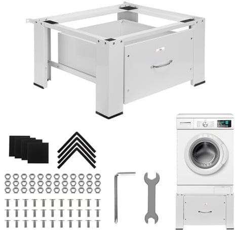 Maclean MC-117W Base para lavadora secadora con cajón incorporado de alta estabilidad hasta 150 kg 63 × 54 cm blanco ergonómico