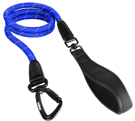 PetBonus 1,5m Hundeleine mit Seil, Bequemer Gepolsterter Griff | Leine Hund mit Leichtgewicht Automatischer Karabiner, Nylon, Reflektierende, Trainingsleine für Mittlere Große Hunde