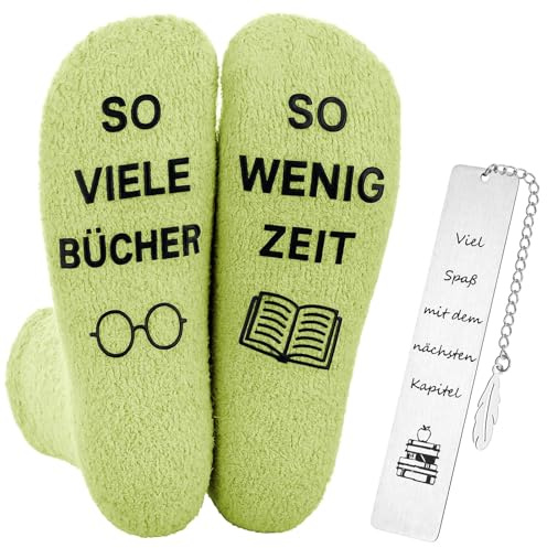 Geyoga Geschenke für Leseratten Bücher Socken und Metall Lesezeichen, Rosa, Grün