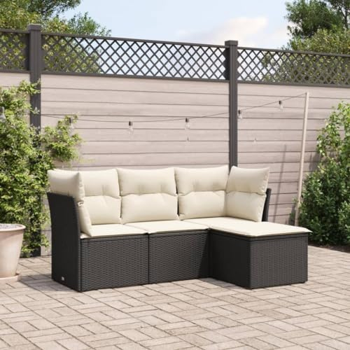 SKTQYQO Gartensofa-Set 4-teilig mit Kissen Schwarz Polyrattan Gartengarnitur Entspannung im Freien Terrassenmöbel Geeignet für Balkone