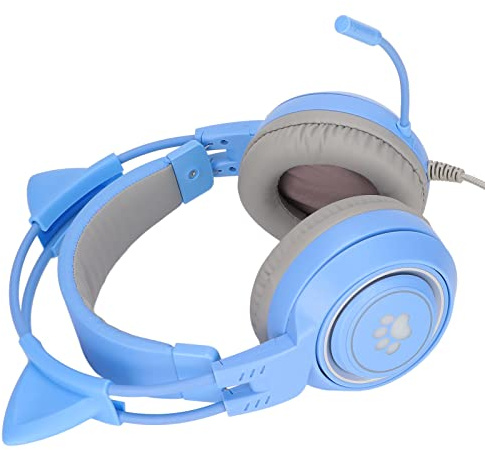 Vvikizy Katzenohr-Gaming-Headset, Mikrofon mit Klarer Geräuschunterdrückung, Lautstärkeregelung und Abnehmbaren Katzenohren, für EIN PC-Laptop-Handy (Blau)