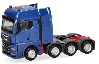 Herpa LKW Modell MAN TGX GX Schwerlastzugmaschine 4achs, enzianblau, Miniatur im Maßstab 1:87, Sammlerstück, Made in Germany, Kunststoff