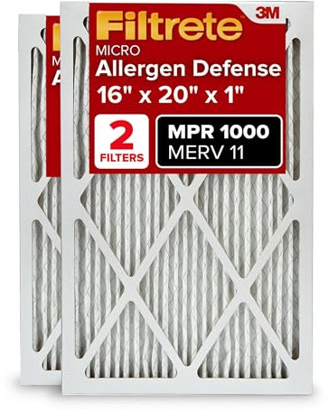 Filtrete 16x20x1, AC Furnace Air Filter, MPR 1000, Micro Allergen Defense, 2-Pack (exact dimensions 15.719 x 19.719 x 0.84)