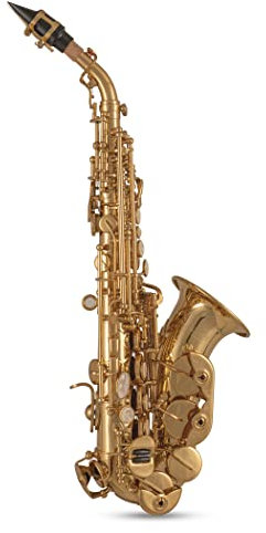 Roy Benson Bb-Sopran Saxophon SG-302 (Premium Messing Design, mit ergonomischem RND S-Bogen, Hoch F#-Klappe, PISONI Polster, Transport-Leichtetui, mit Rucksackgarnitur)