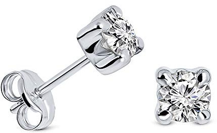 Miore Boucles d'Oreilles Femmes Clous d'Oreilles ronds en Or Blanc 9 Carat / 375 Or avec Pierres de Zircone, Bijoux