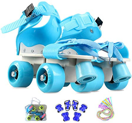 Inline-Skates Zweireihige Rollschuhe Einstellbar 4 Rad Kinder Anfänger Atmungsaktive Für Jungen Mädchen Indoor Und Outdoor Mit Schutzausrüstung Rollers Geburtstag Presen (Blue1-(25-36) Code)