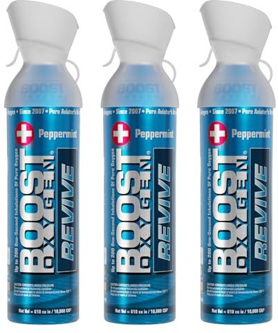 Boost Oxygen 9L Menthe Poivrée – Oxygène Pur 95% | Lot de 3 | 9L d'O2 pur 95% par canette | Oxygène portable | Sport, altitude & récupération | 150+ bouffées