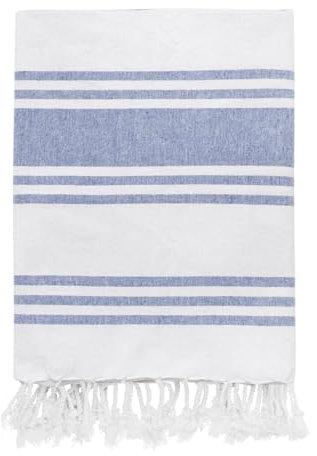 Adore Home Large Hammam Beach Towel Striped Turkish Style Fouta Peshtemal Cotton, Rio Stripe Blue