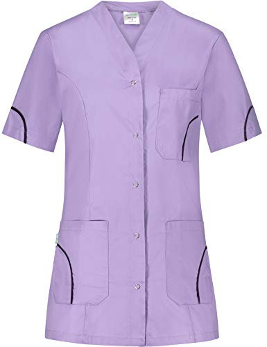 B-well Silvia Schlupfkasack Schlupfjacke Damen Kasack Kurzarm V-Ausschnitt Kasacks Damen Pflege mit Knöpfen (Lila, M)