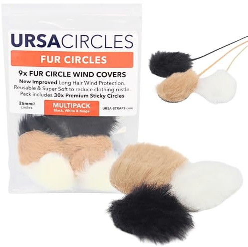 URSA Fur Circles - Mini Windshields for Microphones - 9x Circles(Multipack) | With 30x Stickies, For Lavalier/Lapel, Reduce Wind Noise & Clothing Rustle, Compatible with Sennheiser, Sanken, Tascam & More