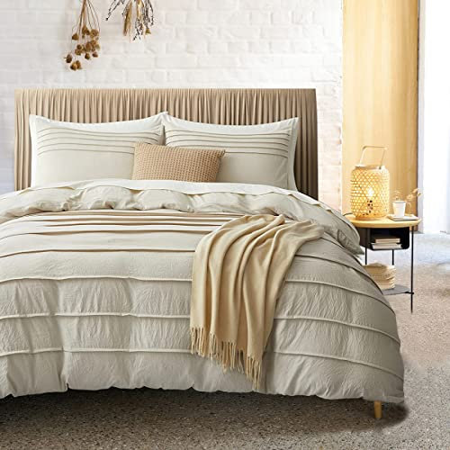 Sedefen Baumwolle und Mikrofaser Bettwäsche 220x240cm Beige Getuftet Boho Stil Exquisite Uni Unifarben Bettwäsche Mädchen Elegant Doppelbett Bettbezug und 2 Kissenbezug 80x80cm mit Reißverschluss