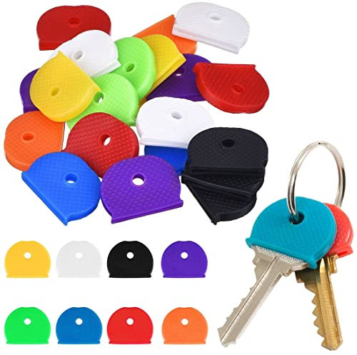 WEIESCIE Schlüssel Kappen,32 Pack Runde Schlüsselkappen, Universal Key Caps Covers,Gummi Tastenkappen Chlüsselhaken Schlüsselringe für die Einfache Identifizierung von Türschlüsseln