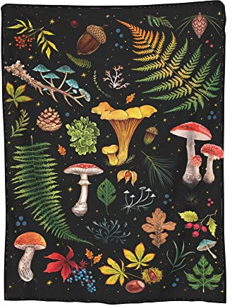 Pilz-Überwurfdecke, Pilz-Geschenke für Kinder und Erwachsene, natürliche wilde Pilzdecke, weich, warm, Flanell, botanisch, flauschige Decke, Pilz-Dekor, Wohnzimmer, 101.6x127 cm