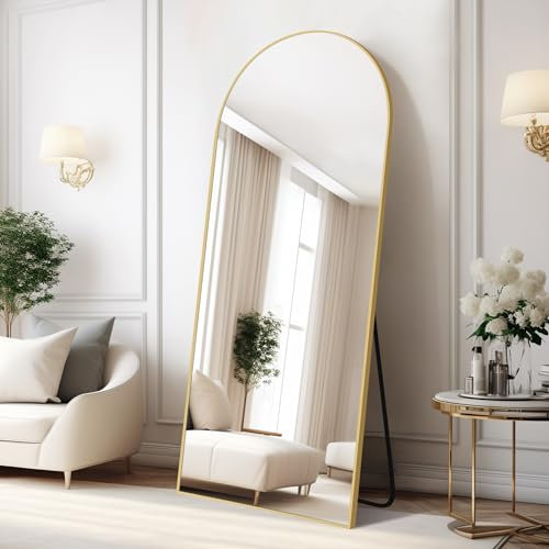 COFENY Bogen Ganzkörperspiegel, 179 × 65 cm Standspiegel mit Goldrahmen, Groß Wandspiegel zum Stehen, Anlehnen oder Hängen, Bodenspiegel für Schlafzimmer, Wohnzimmer
