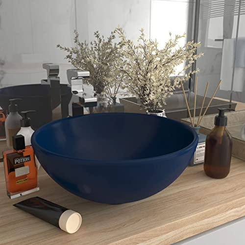 Lavabo de lujo, XIAOGUANG Lavabo Sobre Encimera, Lavamanos Para Baños, Lavabo Baño, Mueble Lavabo, Muebles De Baño, redondo cerámica azul oscuro mate 32,5x14 cm