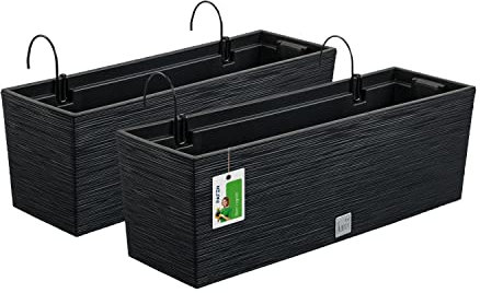 PAFEN 2X Blumenkasten Blumentopf mit Halterungen - 18 x 58 x 19,5 cm - Pflanzkübel Pflanztopf inspiriert Natur: Kiefernnadeln Balkonkästen mit Einsatz, Anthrazit