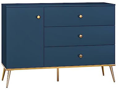 Sideboard Kommode, 120cm breit, in dunkelblau mit goldfarbenen Griffen und Füßen, B/H/T ca. 120/85/40 cm