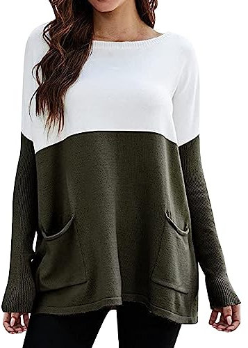 XIUH Langärmliger, locker gestrickter Kapuzenpullover mit Farbblock-Taschen für Damen Klamotten Teenager Mädchen Tumblr (AG-4, S)