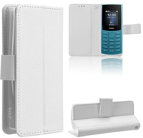 COQUE Case Nokia 105 4G 2023 Shell,Magnetic Diamond Gold Card Slot Wallet Phone Case with Lanyard,Flip Phone Cover for Nokia 105 4G 2023-White