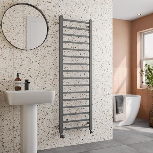Solaro® 1600 x 500mm Square Bar Straight Heated Towel Rail Radiator Modern Central Heating Bathroom Warmer Wall Mounted Ladder Rad, Anthracite