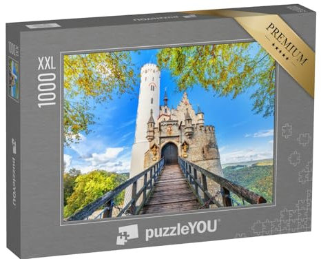 Puzzle 1000 Teile XXL „Frontfassade von Schloss Lichtenstein auf der Schwäbischen ALB“ – aus der Puzzle-Kollektion Deutschland