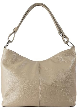 1990s Umhängetasche für Damen aus echtem Leder, mittlere Schultertasche aus Leder, Hobo mit ausziehbarem Schultergurt., Taupe