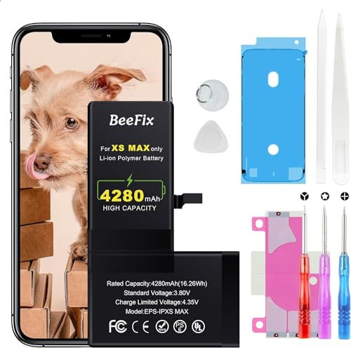 Beefix Batterie pour iPhone XS Max, 4280mAh Batterie de Remplacement Haute Capacité Batterie de Remplacement Compatible avec Les Outils de Réparation Professionnel