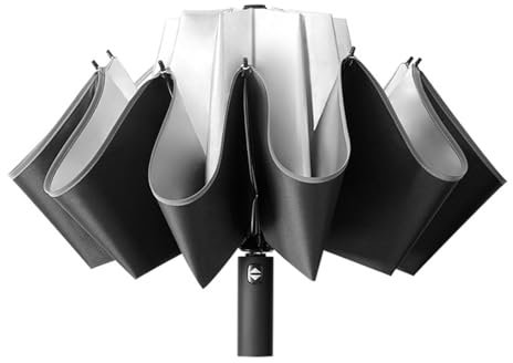 ThreeH Paraguas Bloqueador Solar Paraguas Invertido Compacto Plegable Grande con Recubrimiento de Plata Cierre Automático de Apertura, Negro