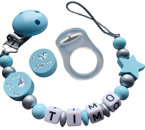 personalisierte Kette mit Namen für Mädchen und Jungs - große Farbauswahl Love Mom & Dad Geschenk für Baby (Blau)