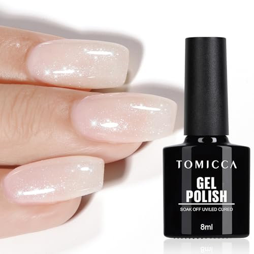 TOMICCA UV Nagellack Glitter Milchig Weiss, 8ml Glitter Milchig Weiss Gel-Nagellack, UV LED Soak Off Manicure Gel Lacquer Varnish