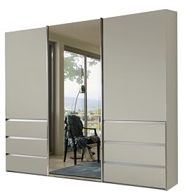 WIEMANN Schwebetürenschrank Kleiderschrank Schlafzimmerschrank 300cm breit, mit Schubladen, Champagner Dekor, mit Spiegel, Höhe 236cm, Malibu