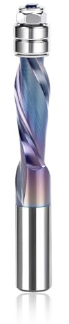 SpeTool Downcut Spiral Flush Trim Router Bit, 1/2 Inch Shank 1-1/2 Inch Cutting Length 4 Inch Extra Long, TAC Coated Solid Carbide Spiral Router Bit with Bottom Bearing for Wood Trimming