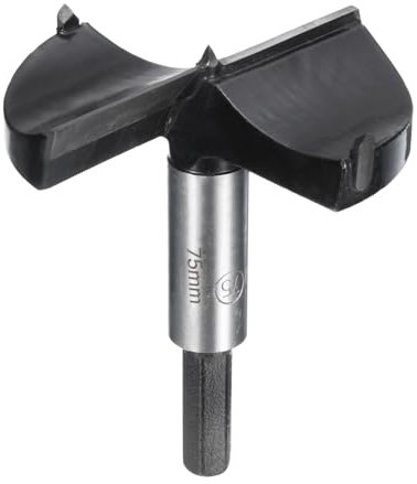 sourcing map Forstner - Broca de carburo de tungsteno de 2-61/64 pulgadas (75 mm), 3 dientes, 2 flautas, broca de perforación de madera, cortador de bisagra con vástago hexagonal de 9/25 pulgadas para