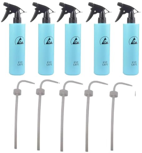 Paquete de 5 botellas ESD de 500 ml con ellow y boquilla, botella de disolvente azul antiestática recargable de EPA con disparador duradero con ajustes de niebla y flujo | Dispensador antiestático