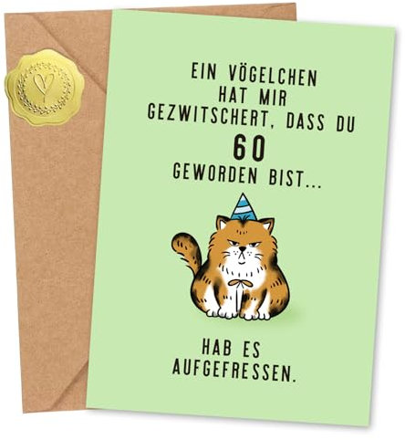 Sugeru Geburtstagskarte Katze - Geburtstagskarte 60 - Geschenke zum 60 Geburtstag Frau - Lustige Geburtstagskarte - Geburtstagskarte Frau - Geschenk 60 Geburtstag Mann - Karte 60 Geburtstag Mann