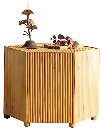 Couchtisch Rustikaler Beistelltisch, Beistelltisch, Couchtisch, Teetisch for Wohnzimmer, Balkon, Sofa, Couch, Beistelltisch mit handgeflochtener Platte und stabilem Holzsockel, Holz Beistelltisch(60*4