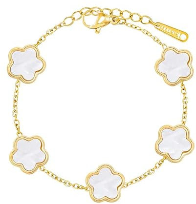 T TAKONE Vierblättriges Kleeblatt Schmuckstück, 18K Vergoldet in Schwarz, Rot, Weiß und Grün, Elegantes und stilvolles Armband für modebewusste Frauen und junge Mädchen