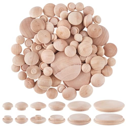 GORGECRAFT 160 pièce 6 Tailles Cache Vis en Bois Capuchons à Tête de Champignon en Bois Type Affleurant Boutons Pression Couvercle Supérieur Bouton Bouchon en Bois Dur pour Meubles Travail du Bois