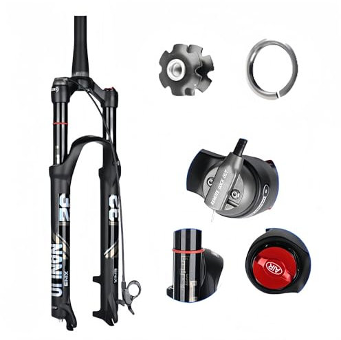 Federgabel MTB, gabeldämpfung 26/27,5/29 Zoll 1-1/8 Gerade/konische Fahrrad-Luftfedergabel Federweg 120MM 9 * 100MM QR Scheibenbremsen Fahrrad Vordergabeln Manuell/Fernsperre(Tapered-remote,29in)