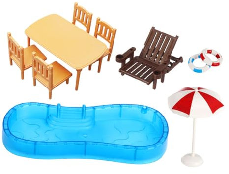 INOOMP 2 Sets Puppenhaus-Miniatur-Pool- Und Strandzubehör, Inklusive Swimmingpool, Strandkorb, Puppenhaus-feengarten-dekorationszubehör