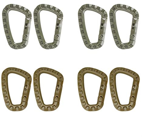 KFGISD, 8X Karabiner Quickdraw Werkzeug Clip Molle Gurtband Outdoor Rucksack Schnalle Snap Lock Camp Klettertasche Taktischer Hakenverschluss,Karabiner(Green Tan Each 4pcs)