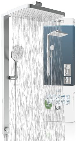 SCHÜTTE LA PALMA Duschsystem mit Regendusche und Duschsäule, 36x24 cm Edelstahl Duschkopf, Duschset ohne Duscharmatur, Duschstange mit Hand- und Kopfbrause, Chrom