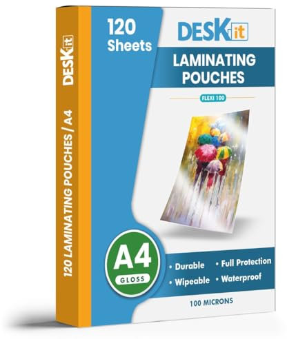 Deskit Laminating Pouches A4, Glossy, 120 Sheets, 100 Microns - Clear and Durable Presentations - Flexible Rigidity for Everyday Use