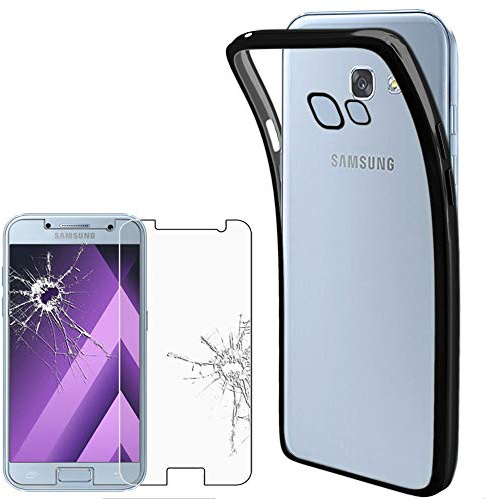 ebestStar - Hülle für Samsung Galaxy A3 2017 SM-A320F, Silikon Handyhülle Cover, Klar TPU Schutzhülle, Slim Handy Case, Transparent/Schwarz + Panzer Schutz Glas